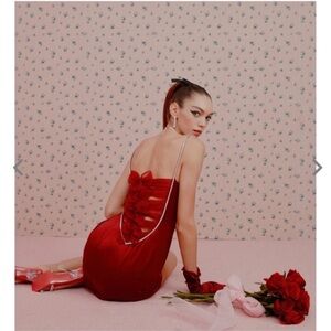 Nana Jacqueline Romina Dress Red Satin Medium M